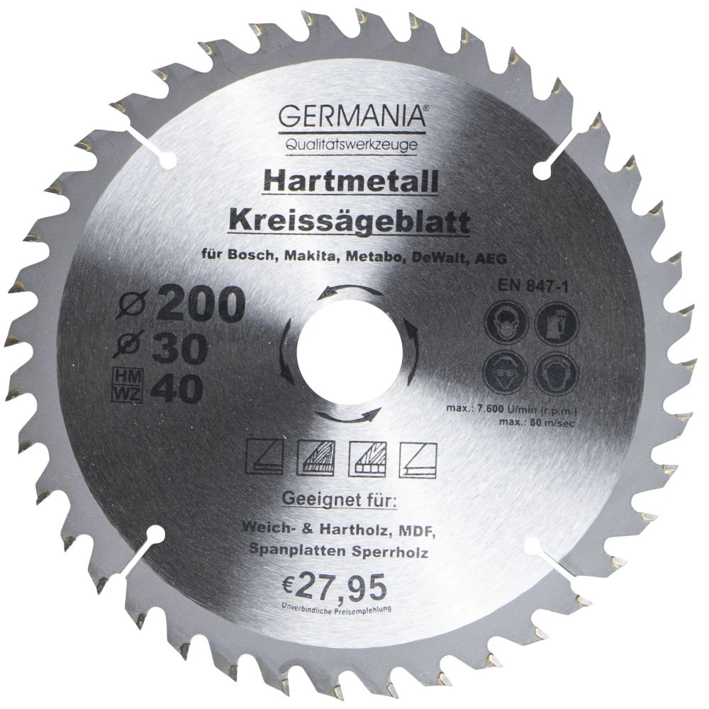 GERMANIA HM Kreissägeblatt Ø 200mm, 40 Zähne Für Holz