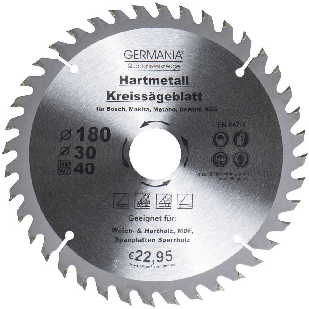 GERMANIA HM Kreissägeblatt Ø 180mm, 40 Zähne Für Holz