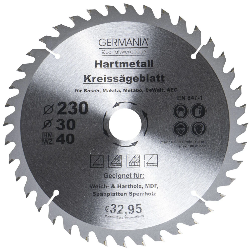 GERMANIA HM Kreissägeblatt Ø 230mm, 40 Zähne Für Holz